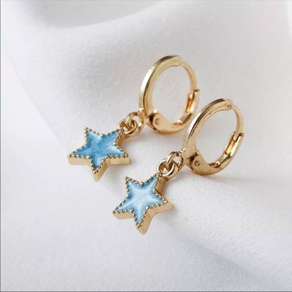 Delicate Blue  Star Hanging Earrings